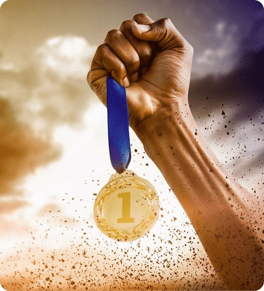 Winner holding a medal - representing excellence and achievement